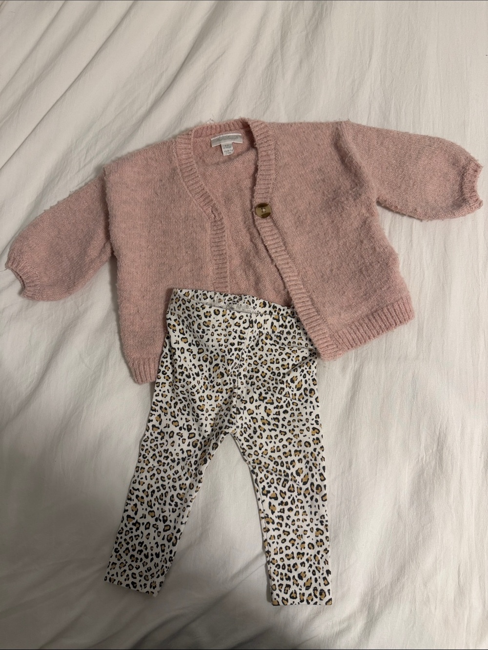 Miniclasix Kids Pink Knit Cardigan - Soft Button-Up Sweater and leopard pant